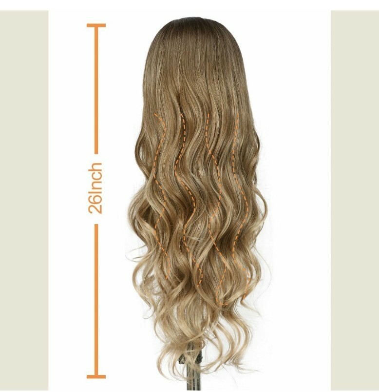 HD Lace Front Wig Human Hair Blend Highlights Wavy Curly Honey BROWN Blonde