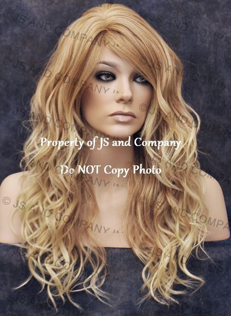 Human Hair Blend Full Wig Heat Ok Long wavy Blonde mix WBGA T27-613