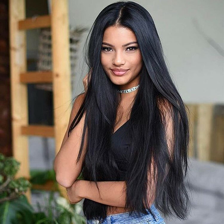 Long Straight Black Wigs for Women Middle Part Natural Looking Silk Daily Party