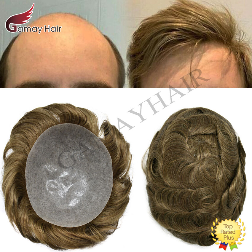 Full Poly Mens Toupee Hairpiece All Skin Pu Hair Replacement System Wig for Men