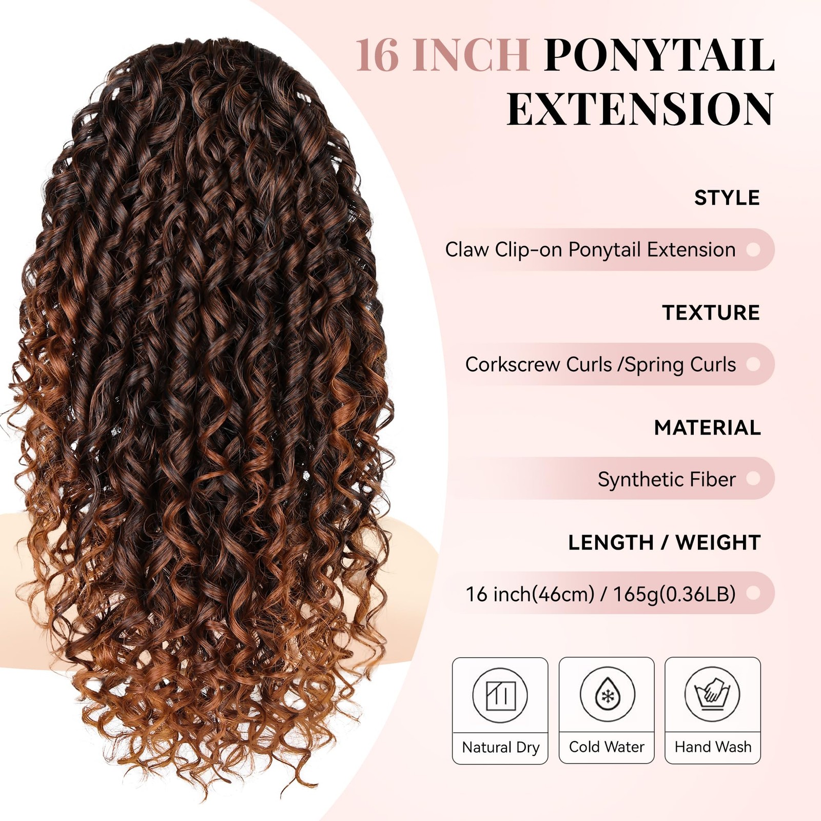 16 Inch Ponytail Extension – Clip in Hair 16 Inch, Copper Brown