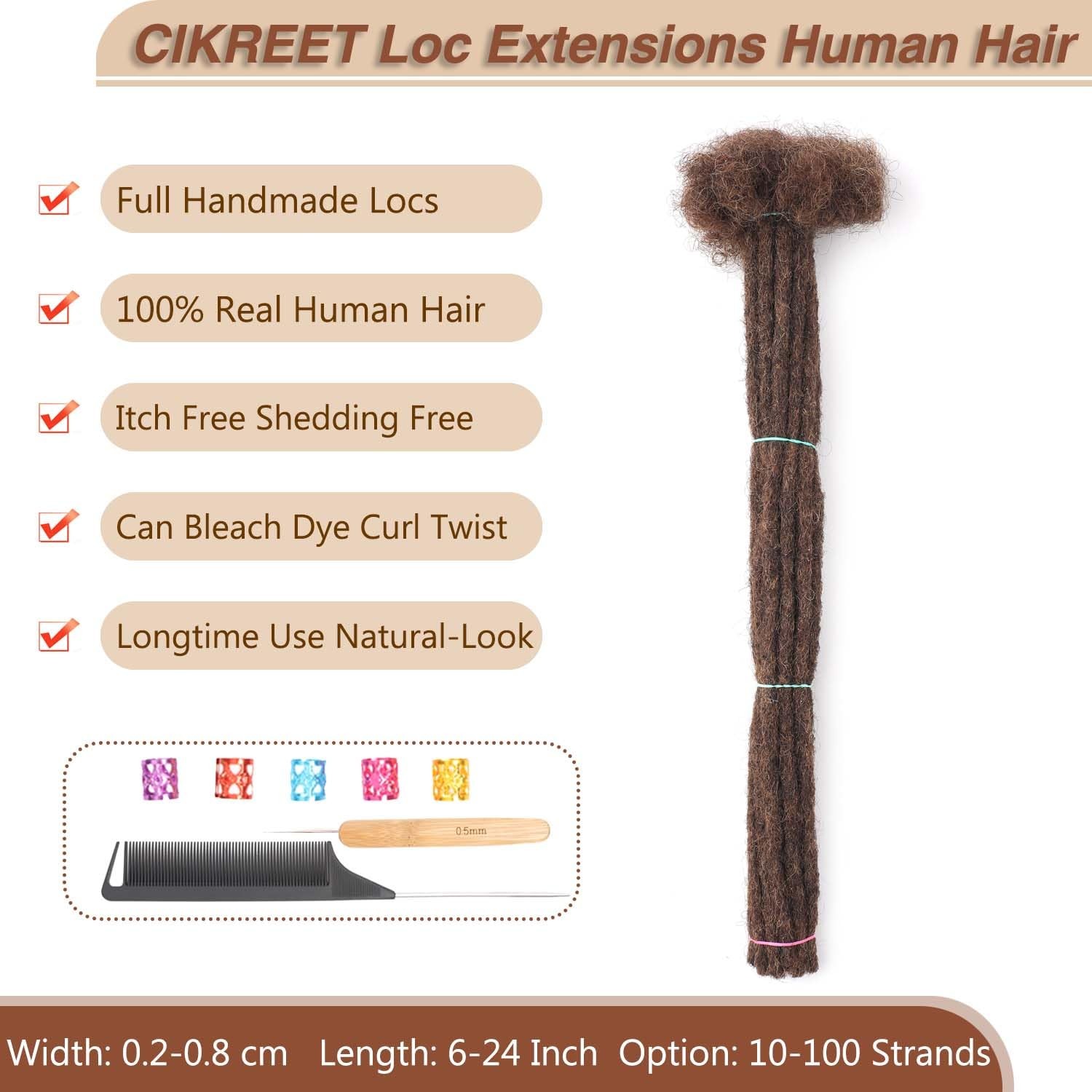 Cikreet 4 Dark Brown Loc Extensions Human Hair Dreads Extensions For Men Women