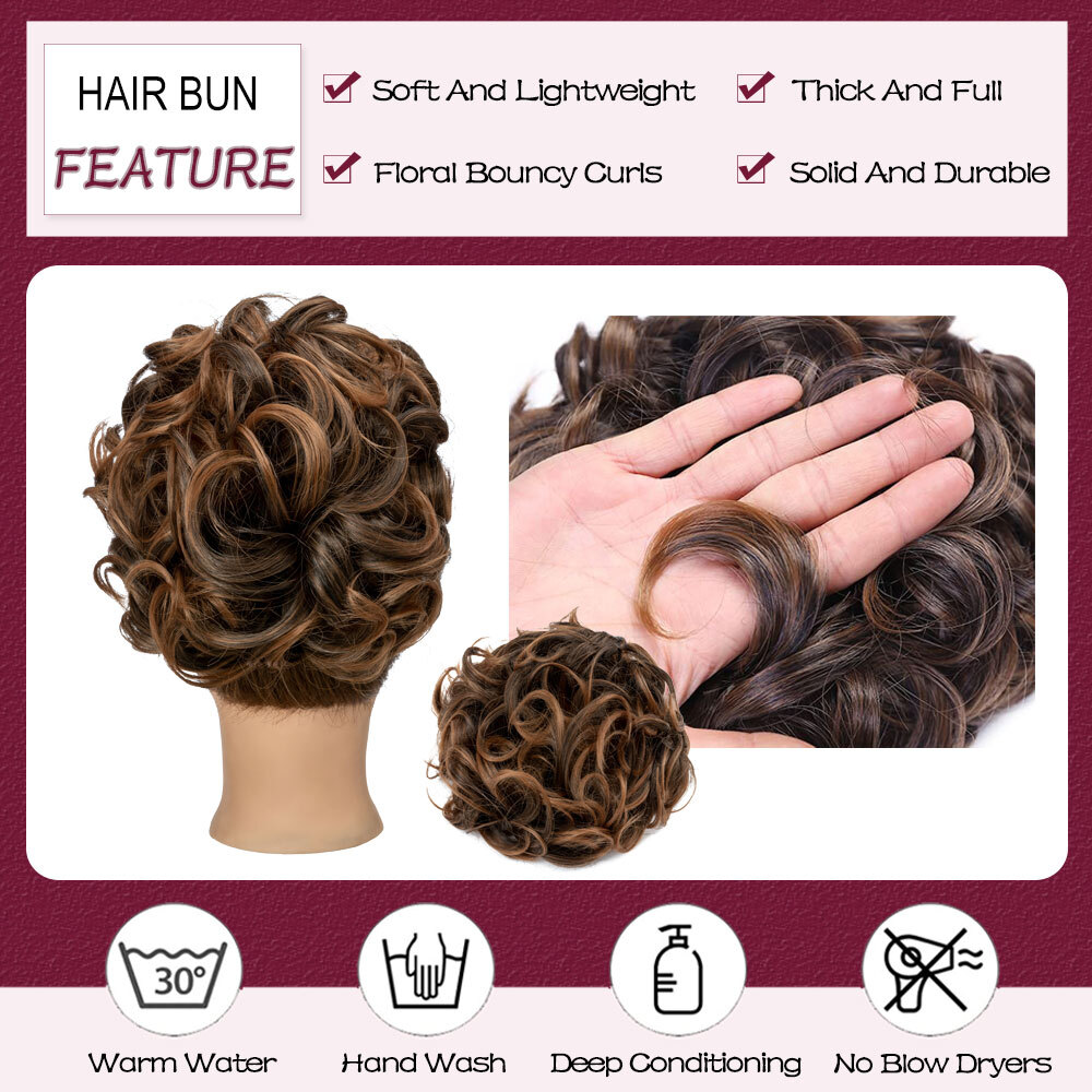 100% Thick Messy Bun Clip In Hair Extensions Curly Scrunchie Updo Chignon Combs