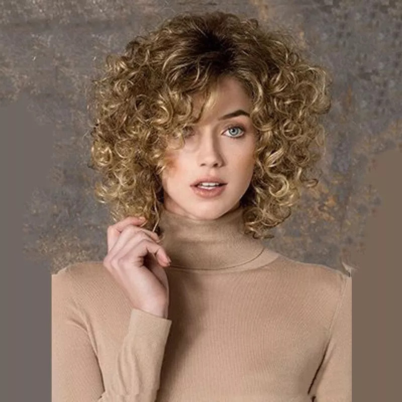 12 Inch brown Black Short Curly Wig Women’s Layered Capless Wig