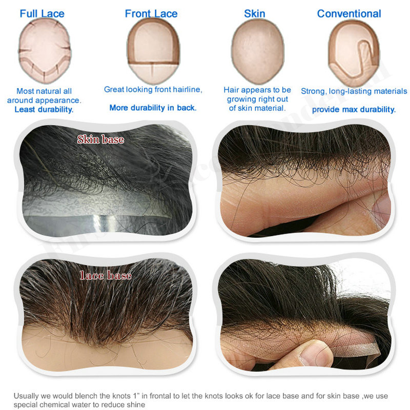 Mono Lace Toupee Mens Hair Replacement System Hairpiece Real Virgin Human Hair F