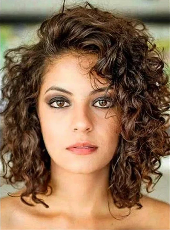 100% Human Hair New Fashion Elegant Women’s Short Natural Brown Curly Wigs 12 In
