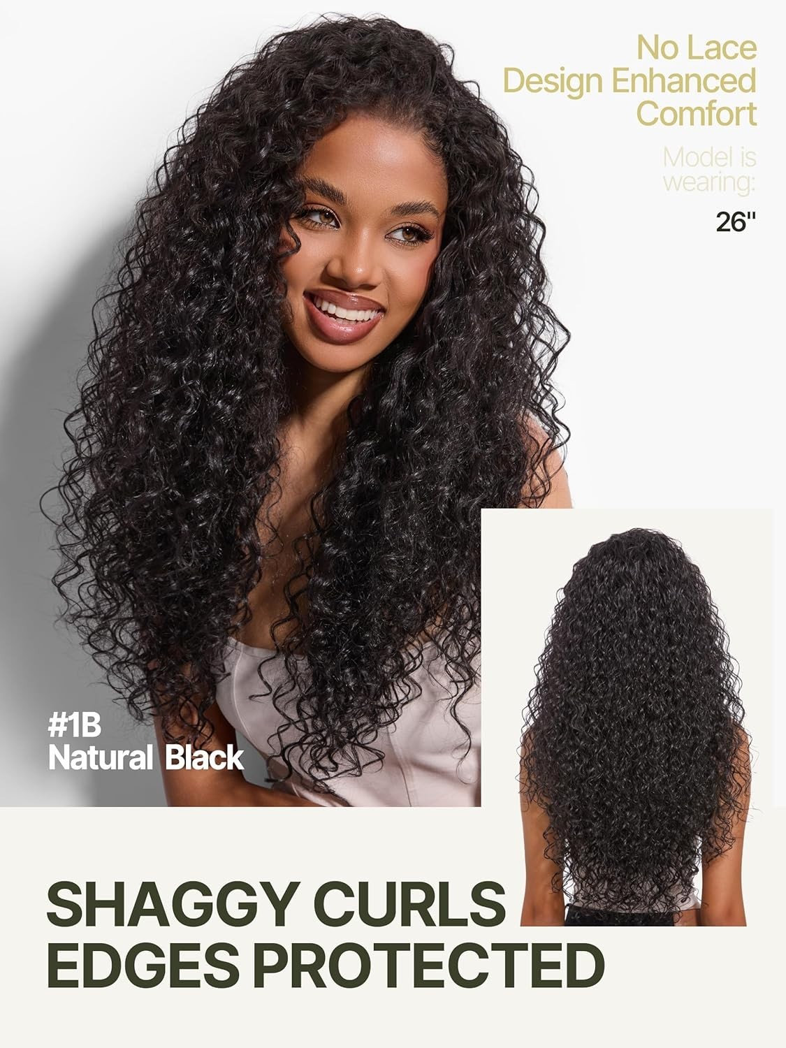 Curly Glueless Half Wig 26 inch Veralux™ Synthetic Fiber & Human Hair Blend #1B