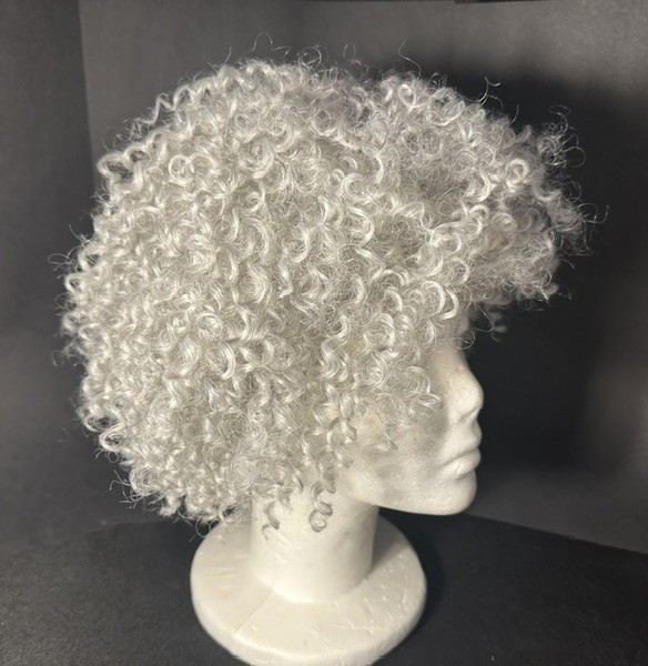 Femi Collection Grey Tight Curl Wig / 100% Synthetic / Non Flammable Fiber