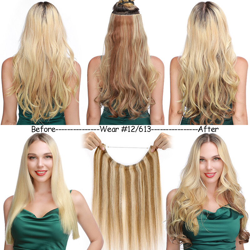 Wire on Clip in Remy Human Hair Extension Invisible Ring Headband Weft One Piece