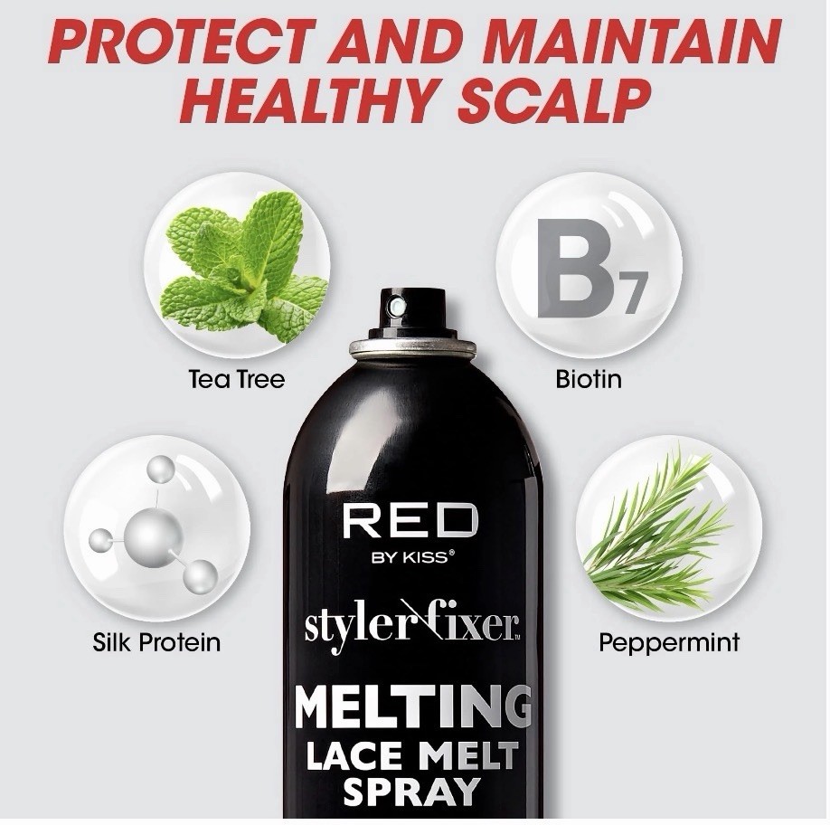 RED By Kiss Styler Fixer Melting Lace Melt Spray,Ultimate Hold, Scalp Protection