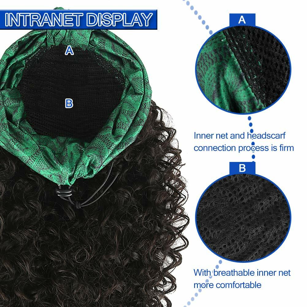 Short Kinky Curly Headwrap Wig Drawstring Full Headband Wig Synthetic Wig