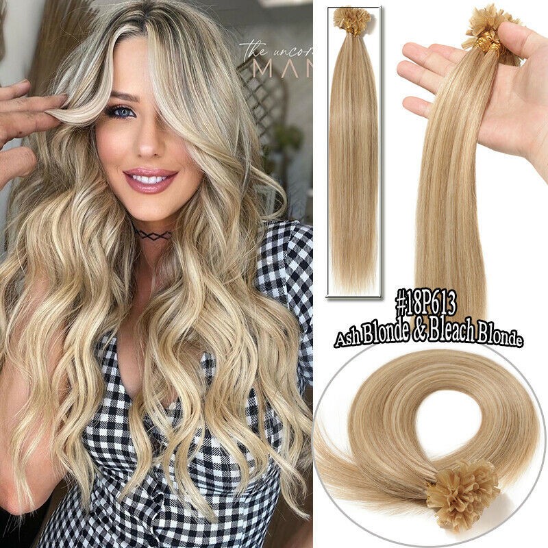 Keratin U Tip Hair Extensions Double Drawn Pre Bonded Remy Human Hair Colored 1G