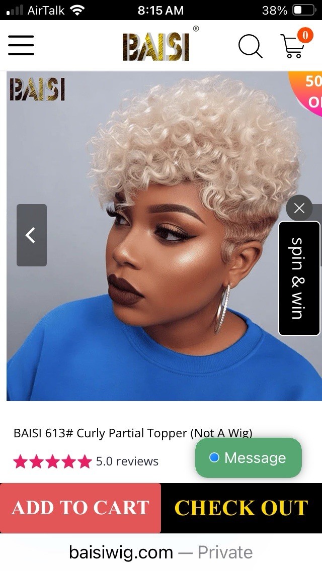 BAISI 613# Blonde Curly Human Hair Topper Extension 13in Custom Color