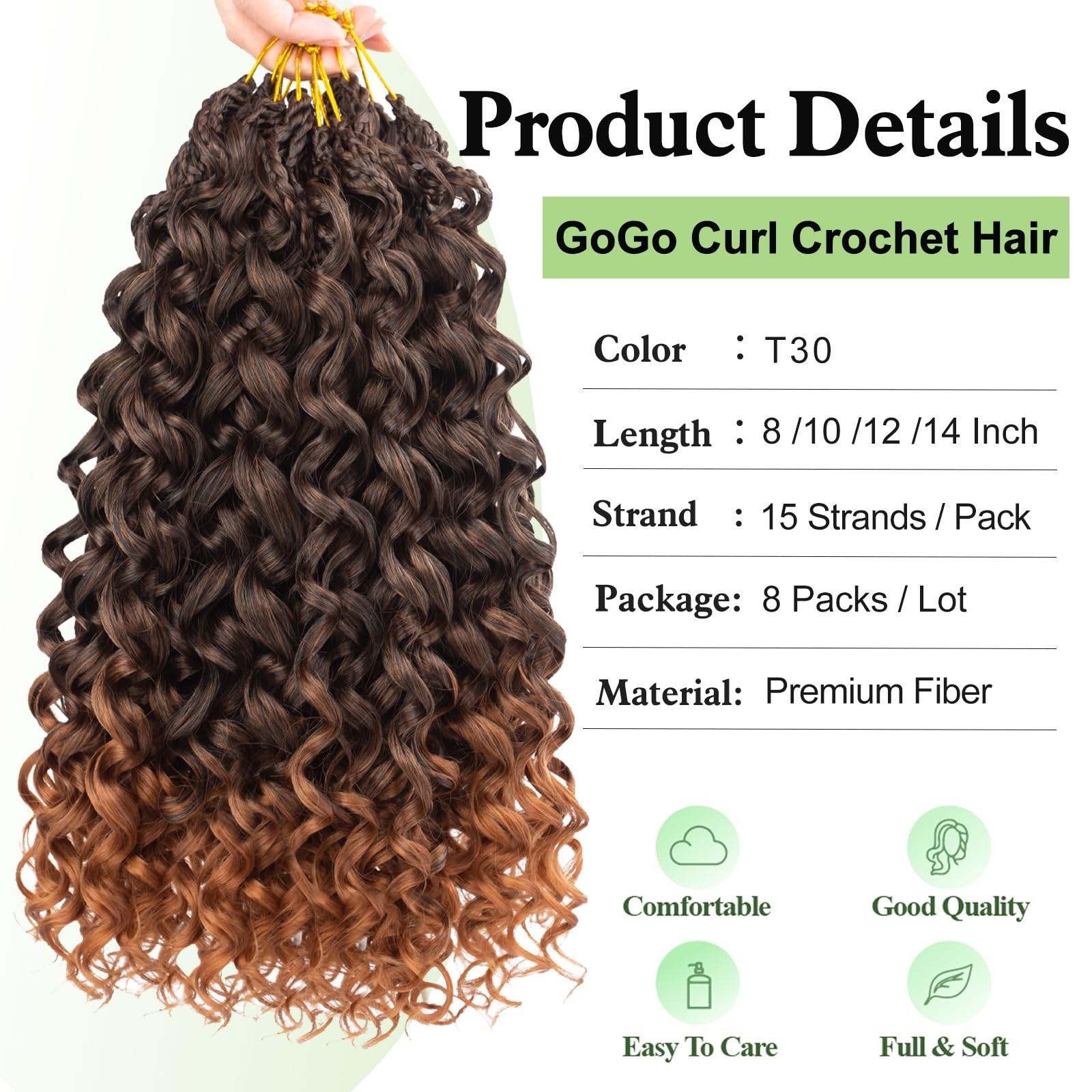Layakoo 14 Inch T1B/30 Gogo Curl Crochet Hair Water Wave Crochet Braids For