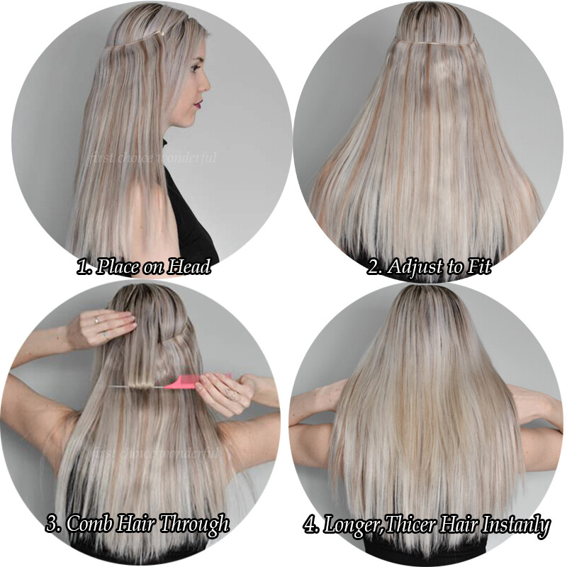 Thick Hidden Wire In 100% Remy Human Hair Extensions One Piece Wavy BLONDE