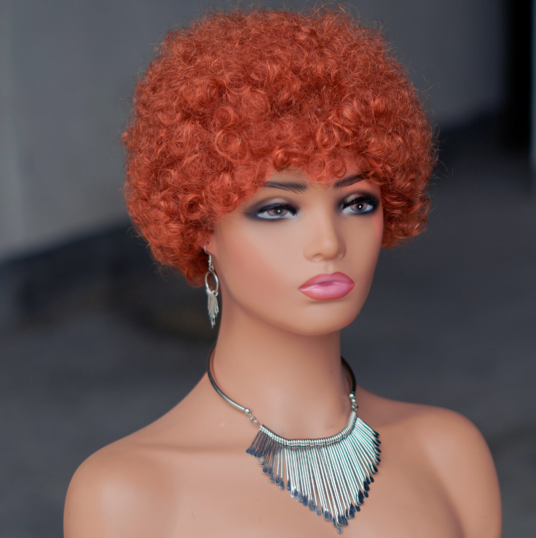 6″ Human Hair Wig Short Afro Kinky Curly Full Machine Made Wig for Black Women