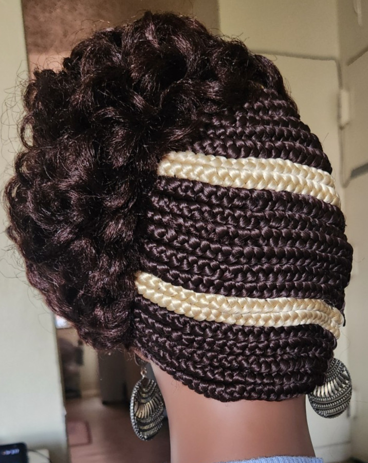 Fully Hand Braided box curly Mohawk braids cornrow wig Dark brown/Blonde