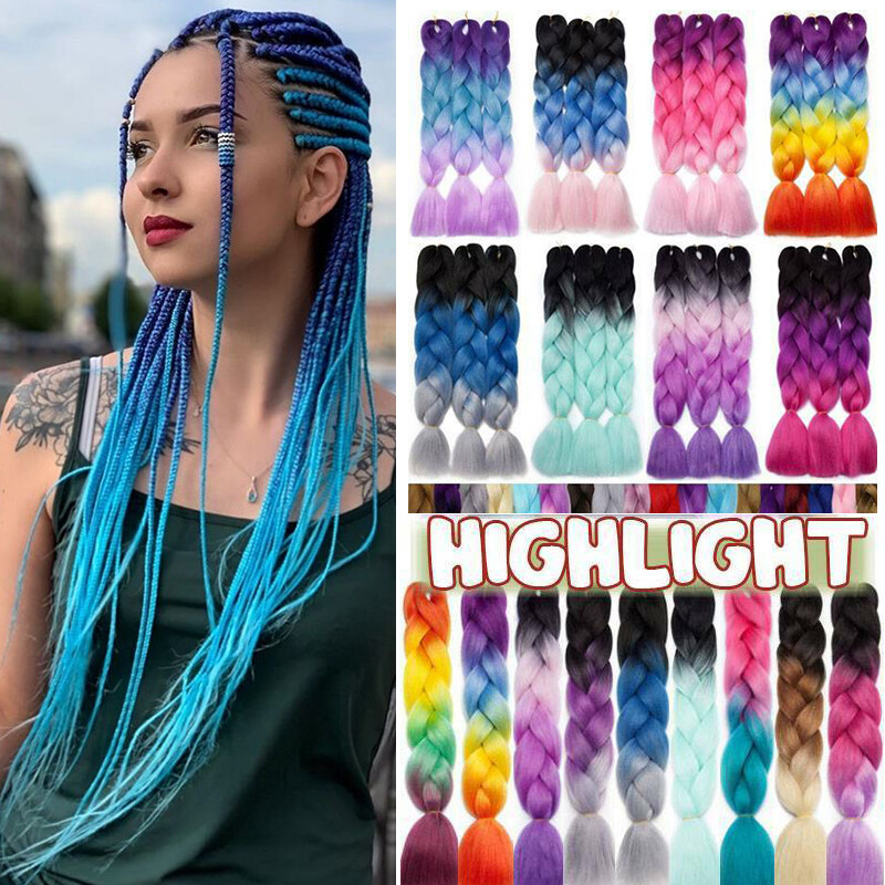 Braiding Rainbow Braids Hair Extensions Synthetic Stage Party Cosplay Ombre 24″