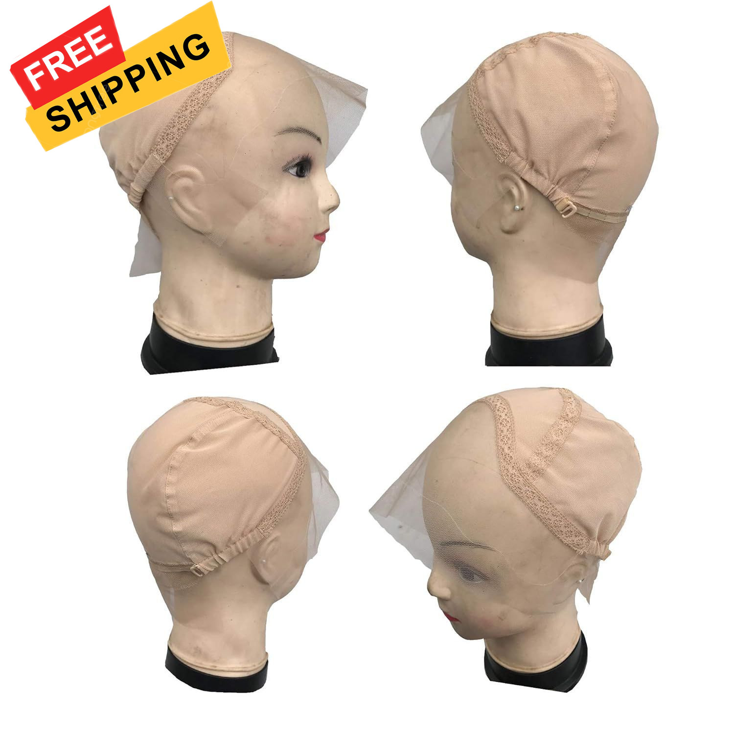 Lace Front Wig Cap for Making Wigs with Adjustable Strap Glueless Beige