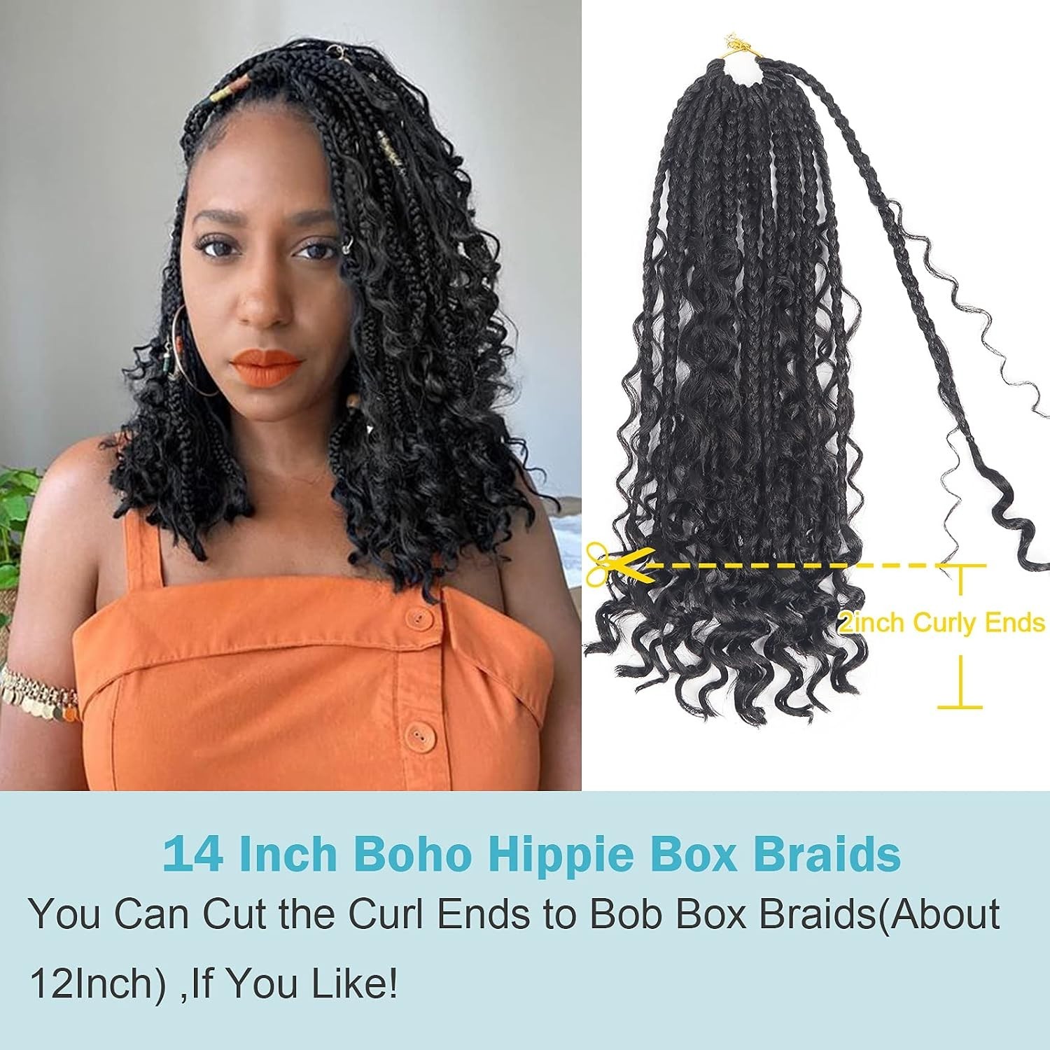14 Inch Curly End Goddess Box Braids Crochet Hair – 8 Pack Synthetic Extensions