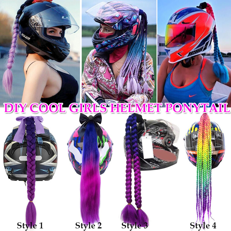 1Pcs Gradient RED Ramp Helmet Braid Ponytail Hair Pigtail For Motorcycle Bike US