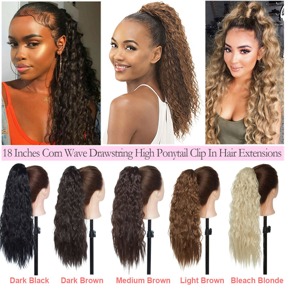 18in Thick Drawstring Ponytail Clip In Hair Extension Pony Tail Real As Human