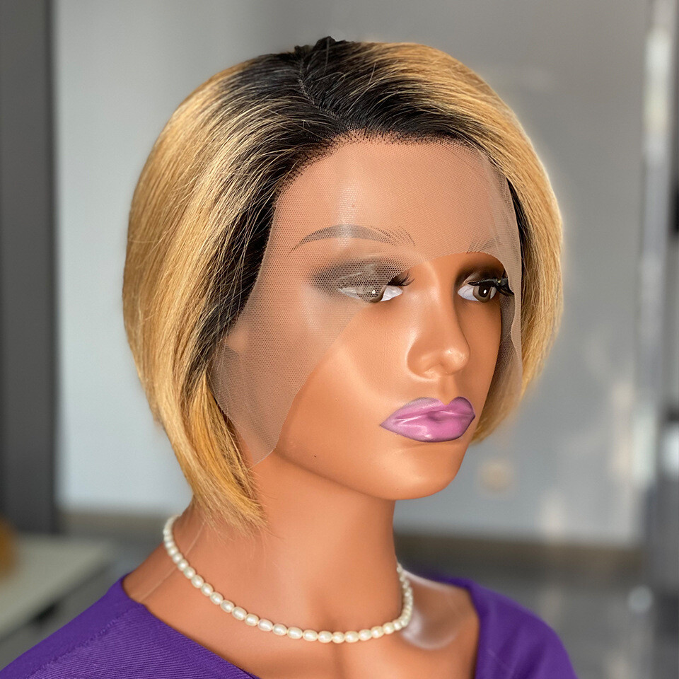 Short Pixie Cut Human Hair Wig Straight Remy Brazilian T Part Lace Front Wig