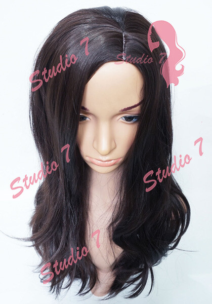 W39 Dark Brown Long Wavy Ladies Wig Synthetic Skin Top Natural Look – studio7-uk