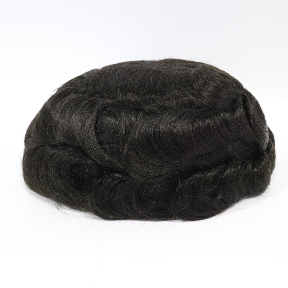 Natural Hair Replacement System 0.06mm Thin Skin V Toupee Gent Top Hair Piece#1B