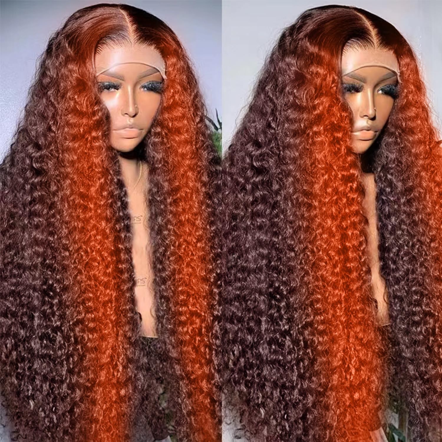 250 Density Deep Wave Lace Front Wig – Pre Plucked, Glueless, 24″ Ginger Orange