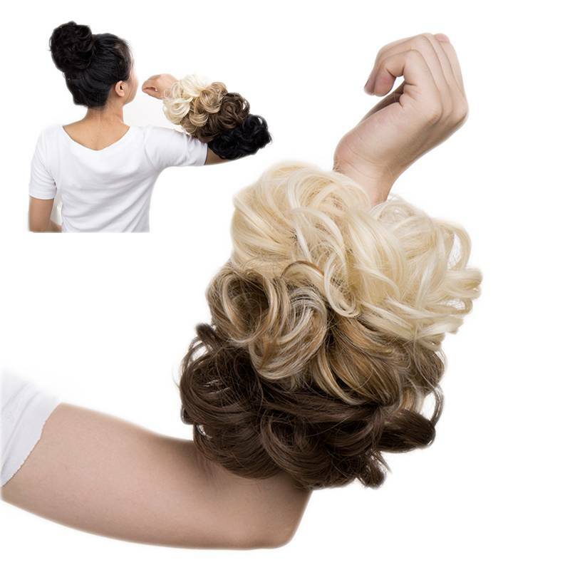 Large Messy Bun Curly Scrunchie Hair Piece False Updo Cover Hair Extension Thick