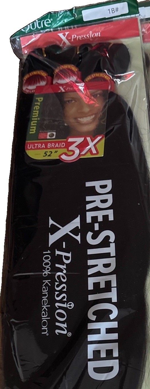 3X-pre-Stretched Women’s Hair Braid Extension 1B 100% Kanekalon 52 ‘’ Black.