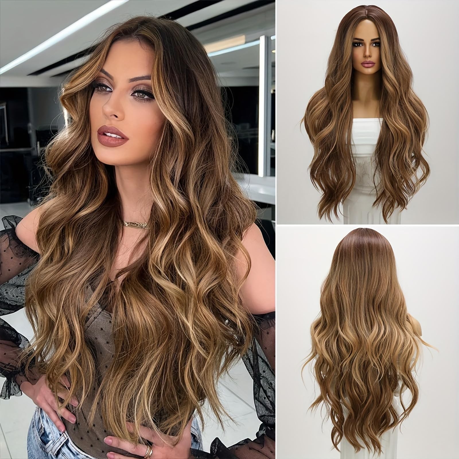 Long Brown Wig Synthetic Dark Brown Wig Ombre Wigs for White Women Realistic …