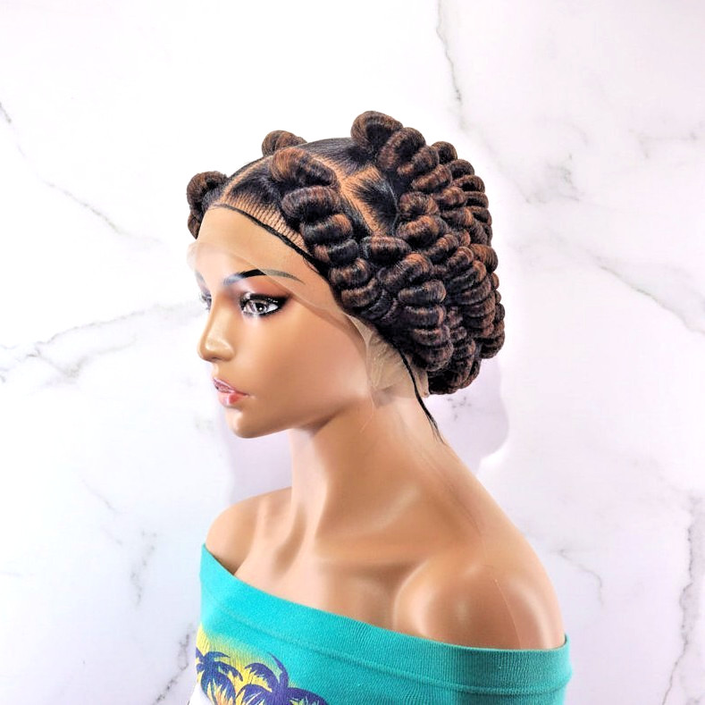 Jumbo Twist Braided Wig Full Lace Baby Hair Spring Twist Bantu Knots