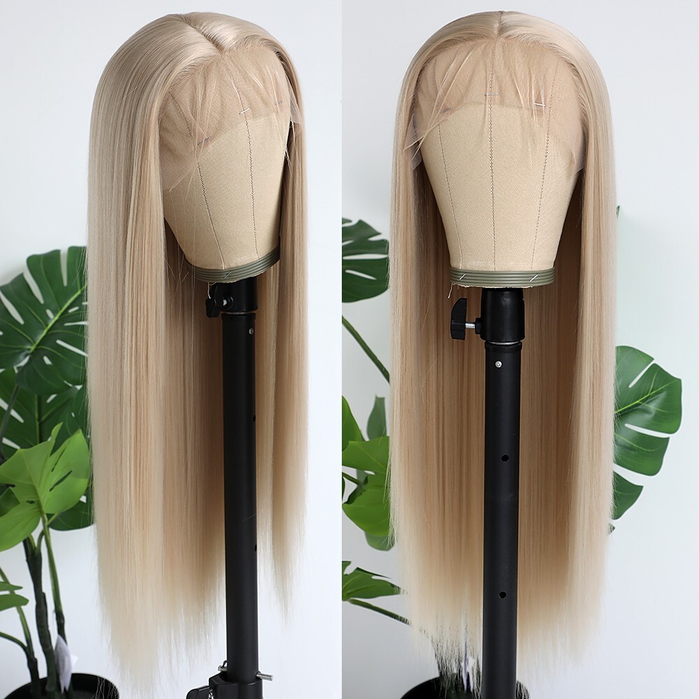 Ash Blonde Heat Resistant Synthetic Wigs Long Straight Hair Glueless Natural Wig