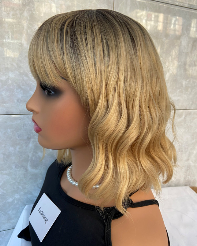 Medium Wavy Rooted Blonde Mix Synthetic Hair Wigs Women Soft Natural Daily Use
