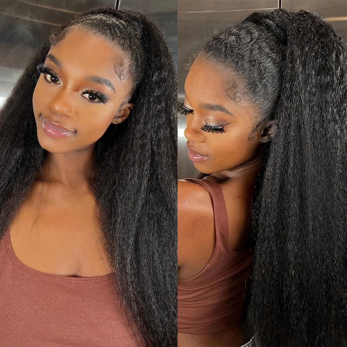 Kinky Straight 100% Human Hair Extensions 3 Bundles 300g Itial Yaki Hair Weft
