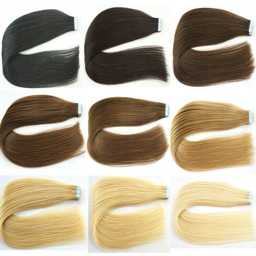 Super Tape in Hair Extensions Real Remy Human Hair Invisible Skin Weft Highlight