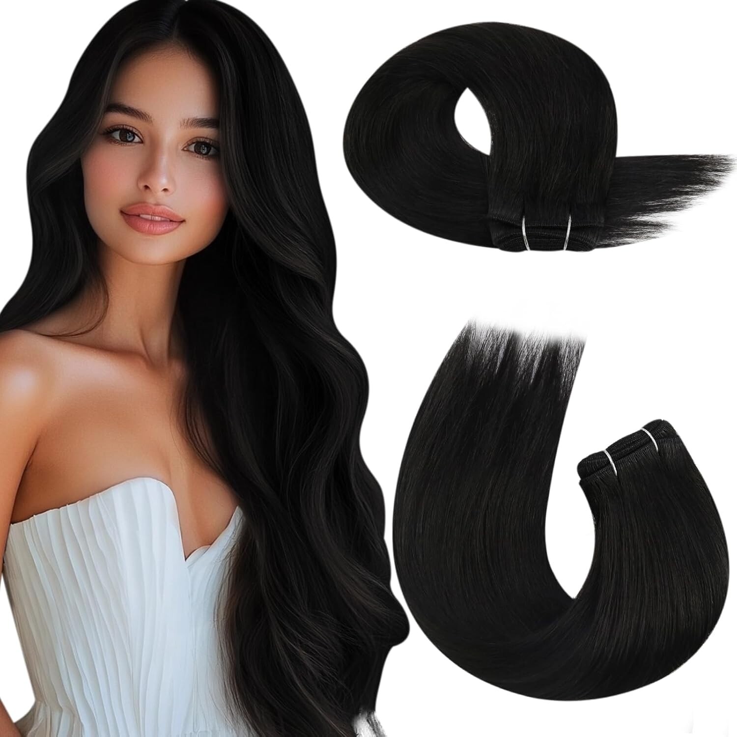 Versatile 100g Sew In Hair Extensions – Double Weft, Off Black, 20 In Length