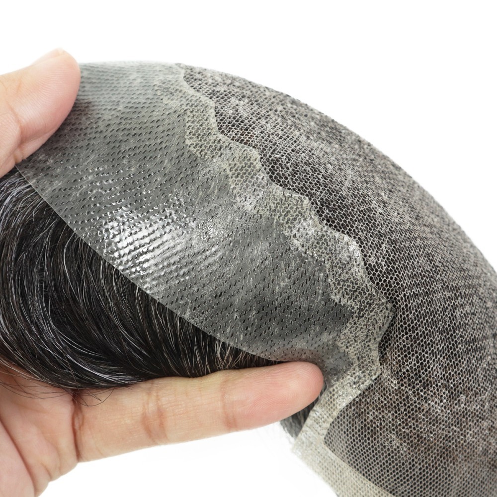 Toupee for Men Human Hair Systems French Lace Unit Durable Hair Pieces Q6#1B40