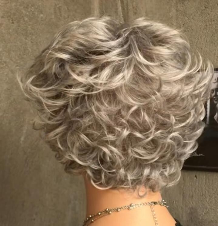 Woman Short Wavy Hair Wig Wigs Middle Aged Women Women Granny Grey Wig