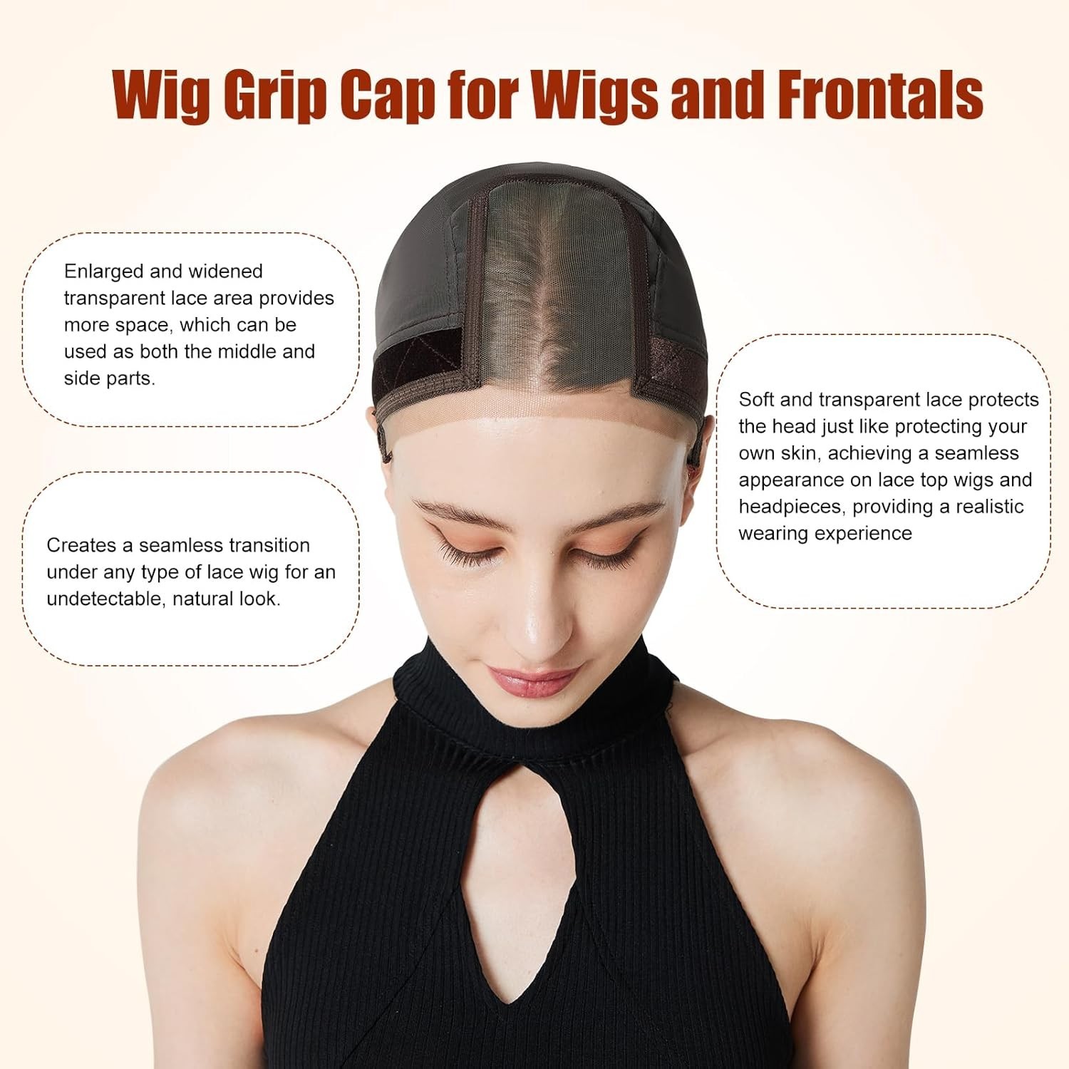 Lace Wig Cap for Women Adjustable Wig Grip Cap with Velvet Band for Keeping Wigs