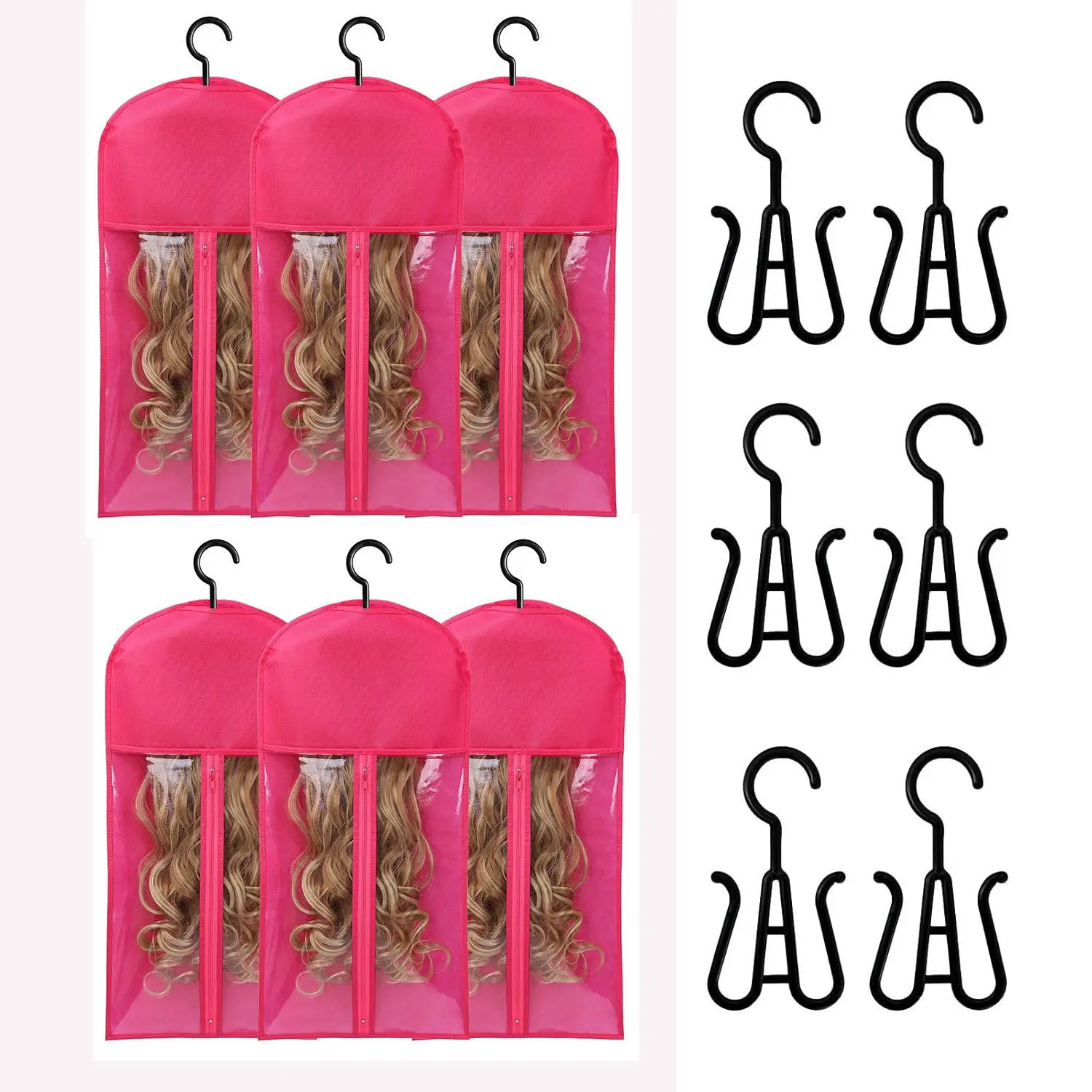 6PCS Hair Extension Holder 2026 New Wig Storage Wig Hanger Wig Bagfor Multiple O