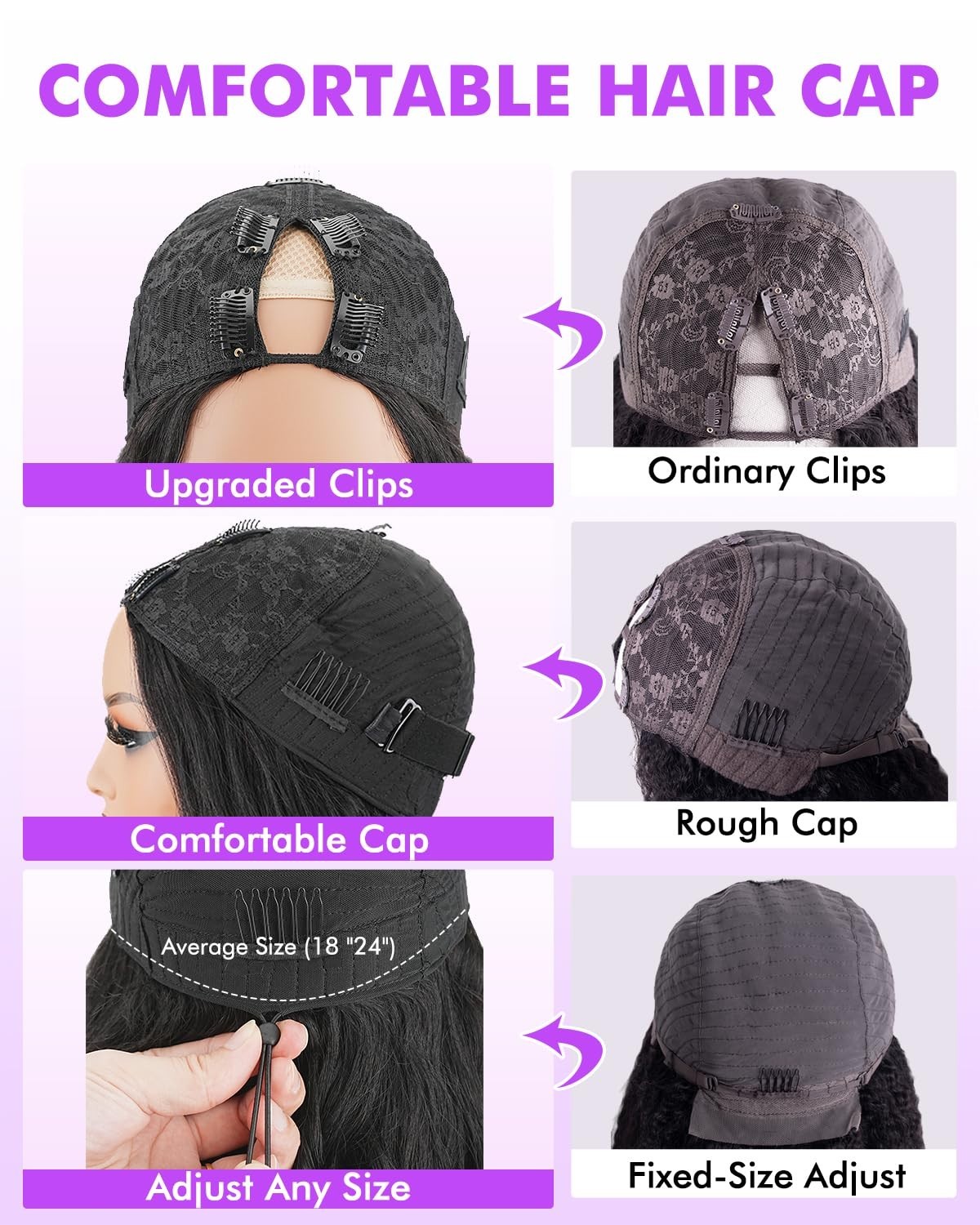 200% Density Straight V Part Wig Human Hair, No Sew Glueless Clip In Half Wig 16