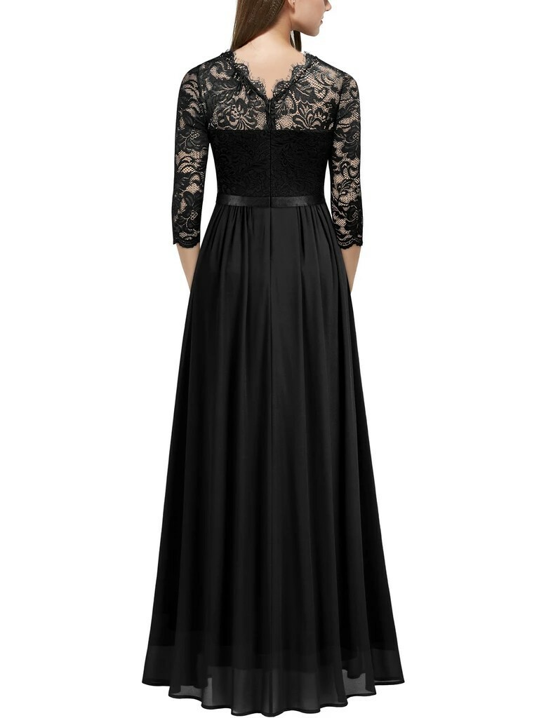 Women Formal Floral Lace Cap Sleeve Evening Party Maxi Dress Round neck Bulk Out