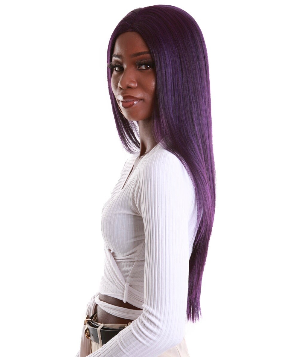 LUXLUXE Yoko Straight 30″ Long 360 Degree Hand-Tied Lace Front Wig Violet Blend