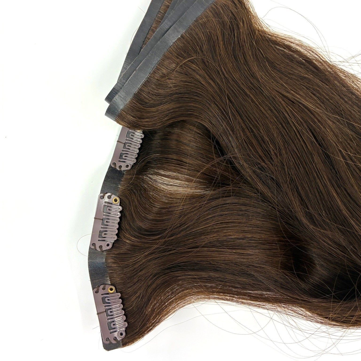 Glam Seamless Invisi-Clip Hair Extensions #1C Mocha Brown 7 Wefts 22″ 180g NWOT