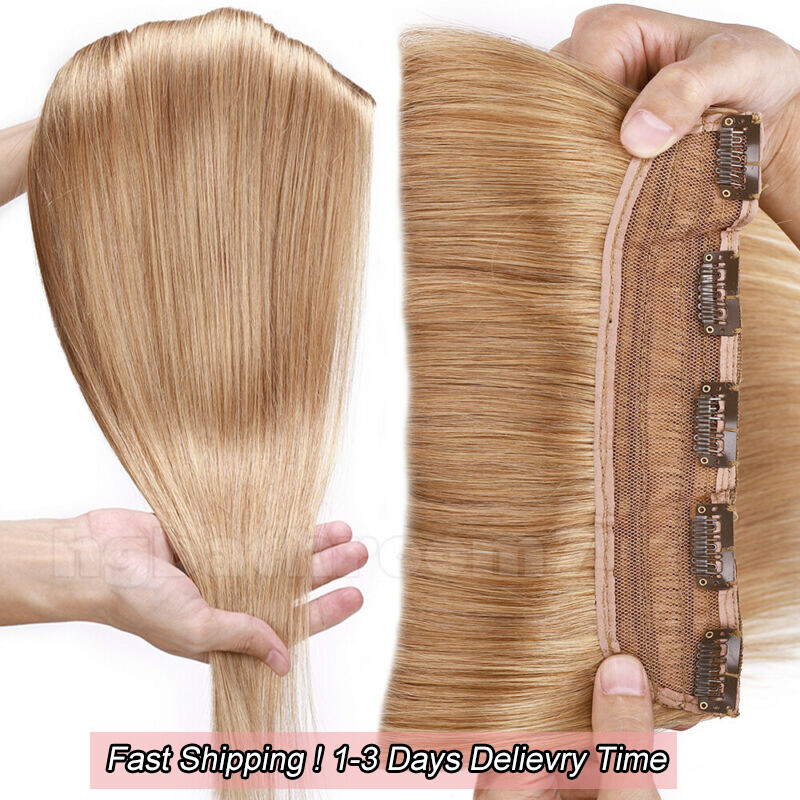 One Piece Clip In 100% Remy Human Hair Extensions Highlight Thick 3/4 Full Head1
