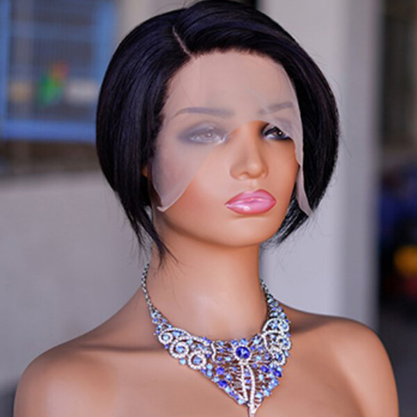 Short Cut 100% Human Hair Wigs L Part Lace Frontal Wig Remy Glueless Soft