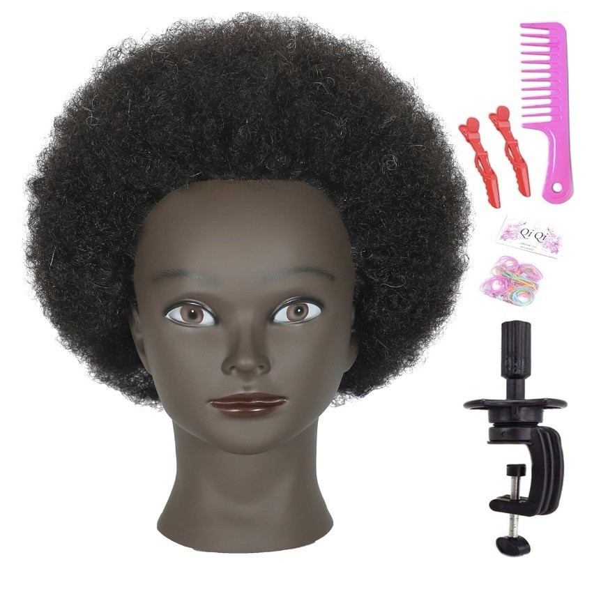 100% African Mannequin Head Human Hair 4A Afro Curly Cosmetology Manican 10 Inch